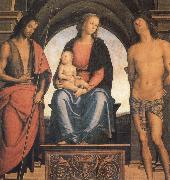 Pietro vannucci called IL perugino The Madonna and the Nino enthroned, with the Holy Juan the Baptist and Sebastian Sweden oil painting artist